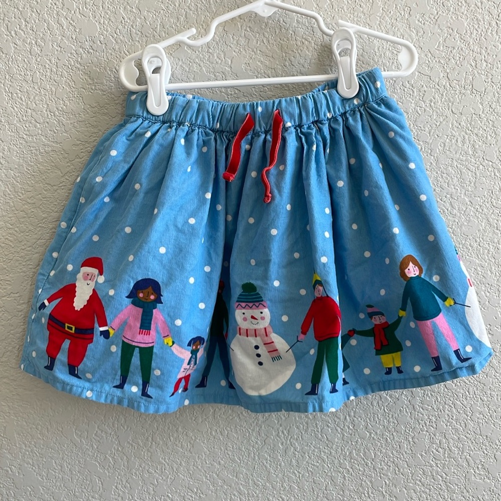 Mini Boden Light Blue Holiday Skirt with Red Drawstring 5-6